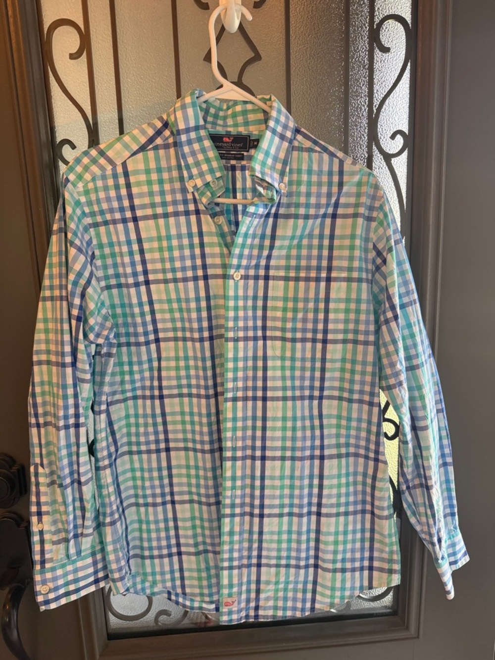 Vineyard Vines Blue, Green & White Plaid Button-Down Shirt